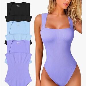 Women's Set of 3 TikTok OQQ Ribbed One-Piece Bodysuits, Sz Large